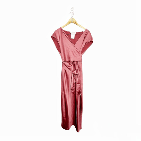 BHLDN Louisa Satin Charmeuse Midi Dress In Pink Satin Wrap bridesmaid US 6 - Picture 1 of 7